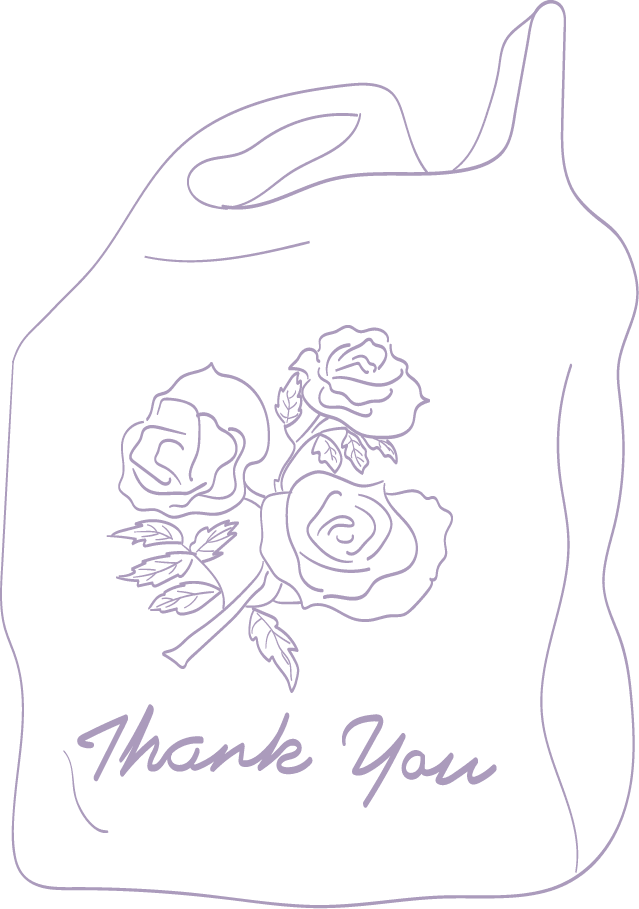 image of a plastic grocery bag with roses and the text Thank You